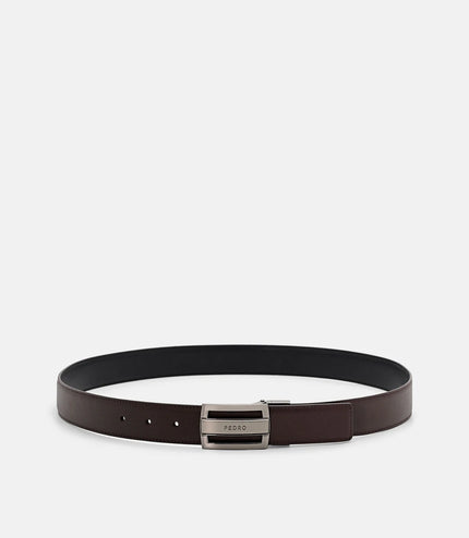 Leather Reversible Tang Belt - Dark Brown Saffiano