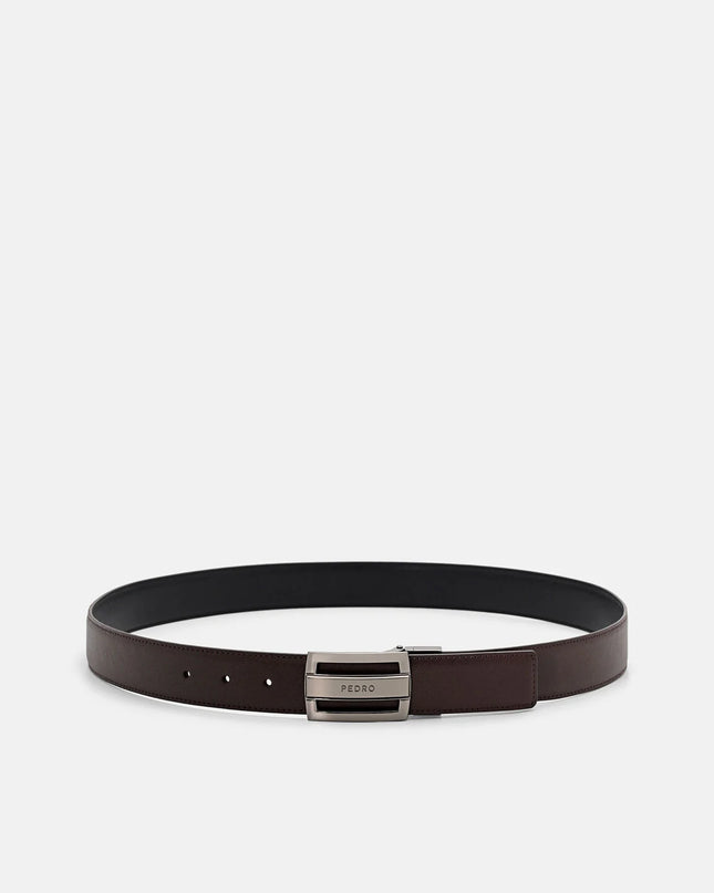 Leather Reversible Tang Belt - Dark Brown Saffiano