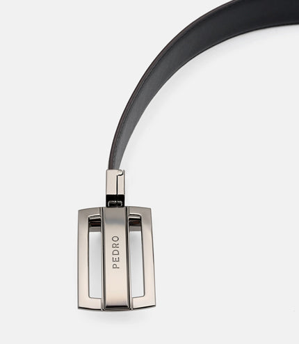 Leather Reversible Tang Belt - Dark Brown Saffiano