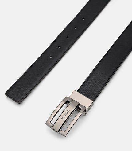 Leather Reversible Tang Belt - Dark Brown Saffiano
