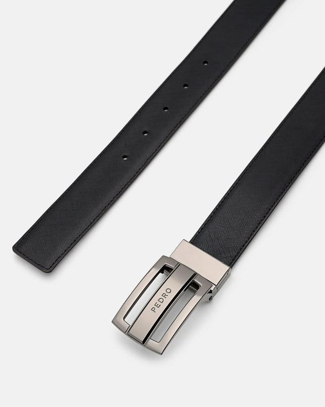 Leather Reversible Tang Belt - Dark Brown Saffiano