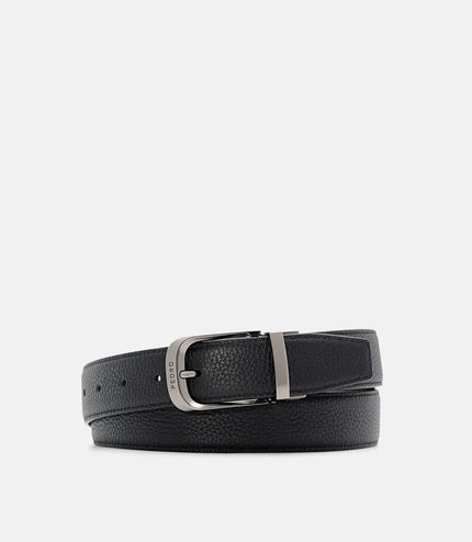 Leather Reversible Pin Belt - Black Tumble