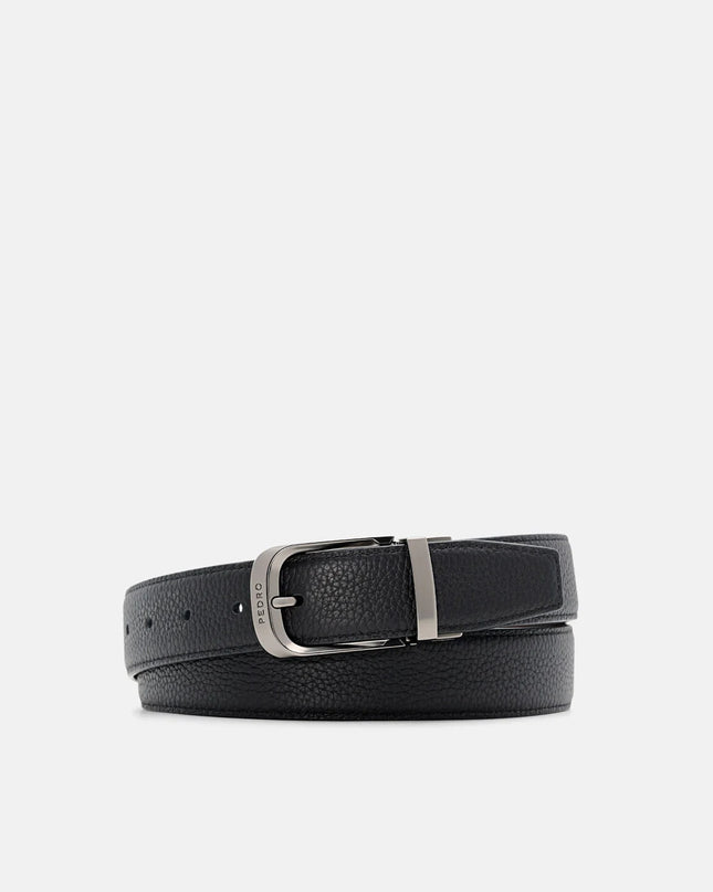 Leather Reversible Pin Belt - Black Tumble