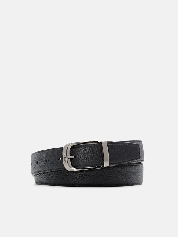 Leather Reversible Pin Belt - Black Tumble
