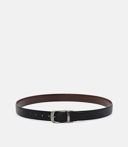 Leather Reversible Pin Belt - Black Tumble