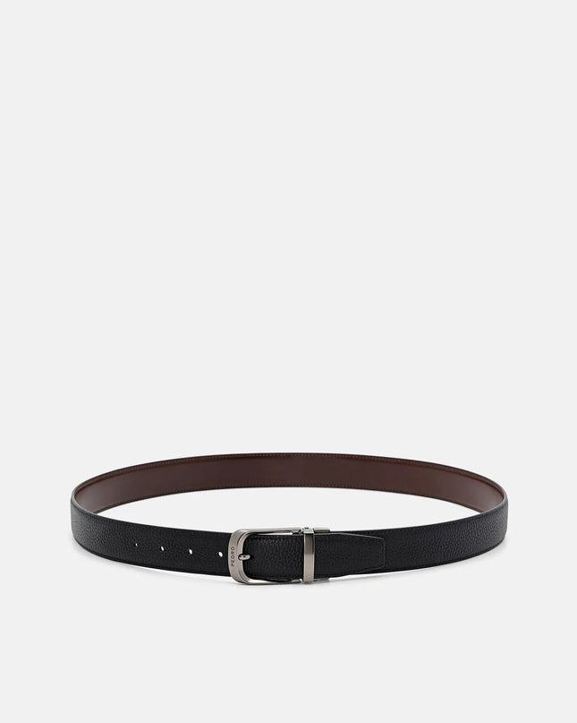 Leather Reversible Pin Belt - Black Tumble