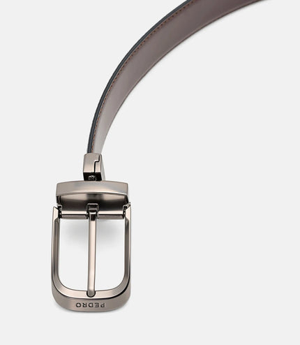 Leather Reversible Pin Belt - Black Tumble