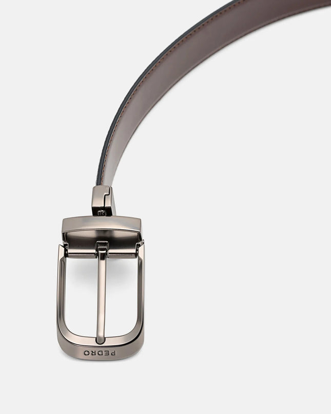 Leather Reversible Pin Belt - Black Tumble