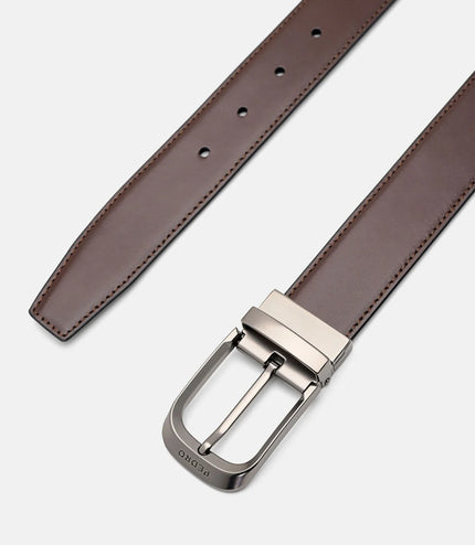 Leather Reversible Pin Belt - Black Tumble