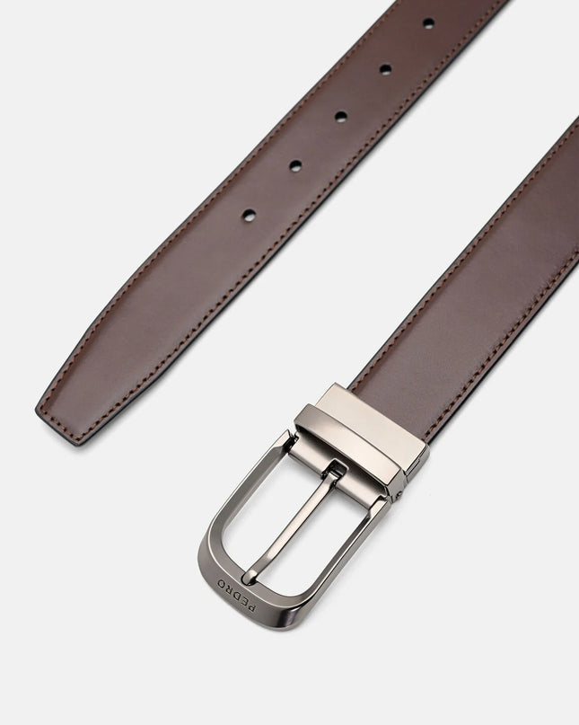 Leather Reversible Pin Belt - Black Tumble