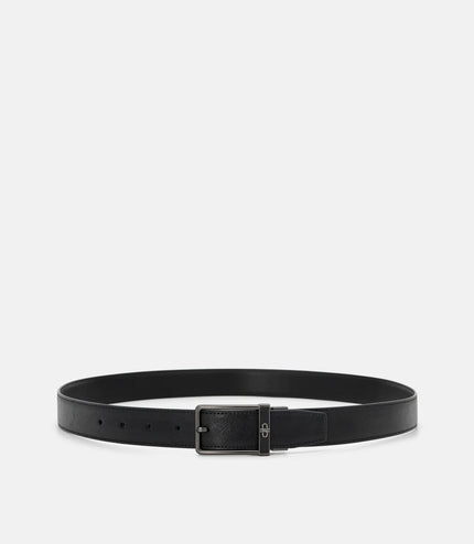 Leather Reversible Pin Belt - Black Embossed