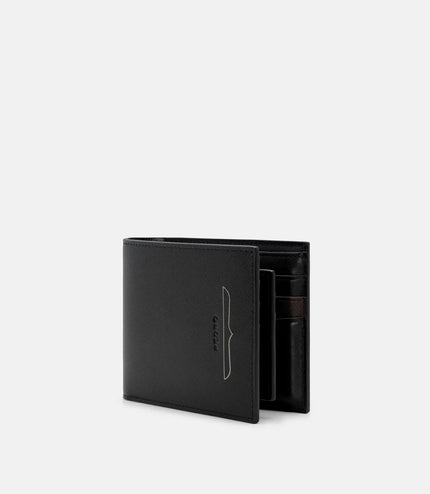 Saffiano Leather Bi-Fold Wallet with Insert - Black Saffiano