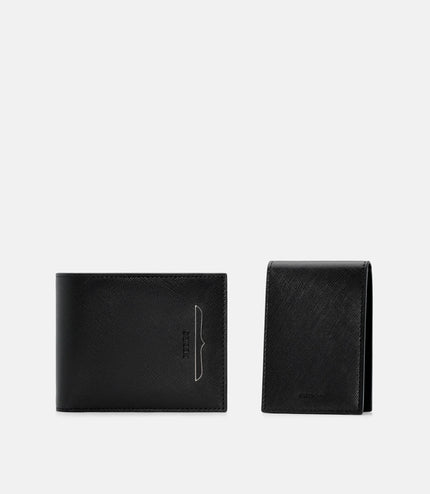 Saffiano Leather Bi-Fold Wallet with Insert - Black Saffiano