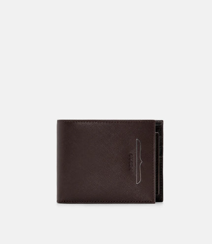 Saffiano Leather Bi-Fold Wallet with Insert - Dark Brown Saffiano