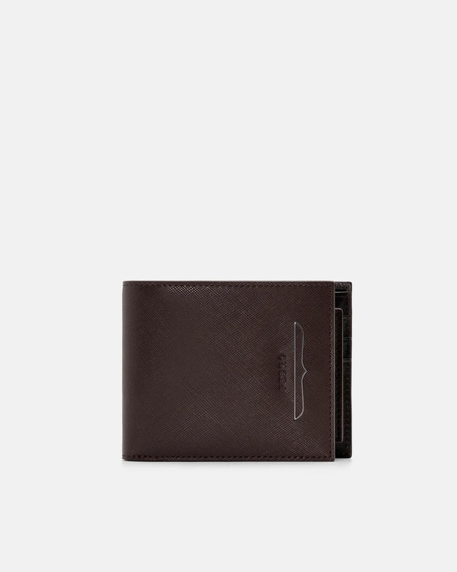 Saffiano Leather Bi-Fold Wallet with Insert - Dark Brown Saffiano