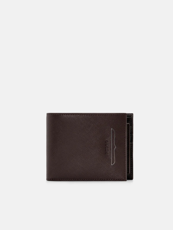 Saffiano Leather Bi-Fold Wallet with Insert - Dark Brown Saffiano
