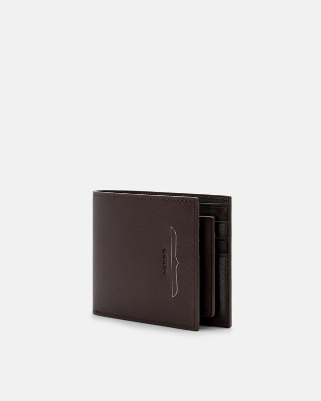 Saffiano Leather Bi-Fold Wallet with Insert - Dark Brown Saffiano