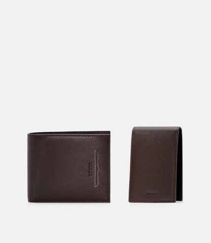 Saffiano Leather Bi-Fold Wallet with Insert - Dark Brown Saffiano
