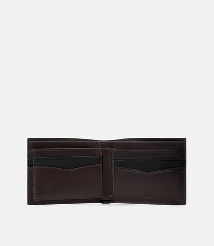 Saffiano Leather Bi-Fold Wallet with Insert - Dark Brown Saffiano