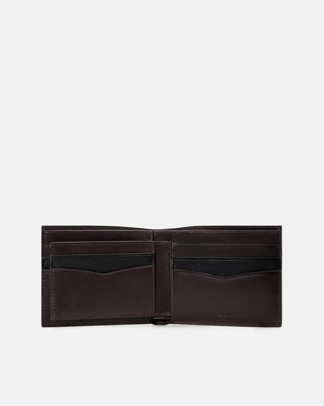 Saffiano Leather Bi-Fold Wallet with Insert - Dark Brown Saffiano