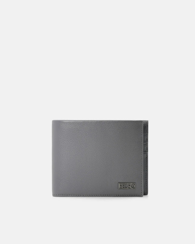 Embossed Leather Bi-Fold Wallet with Insert - Grey Tumble