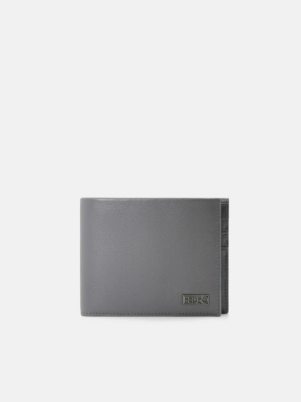 Embossed Leather Bi-Fold Wallet with Insert - Grey Tumble