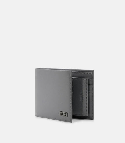 Embossed Leather Bi-Fold Wallet with Insert - Grey Tumble