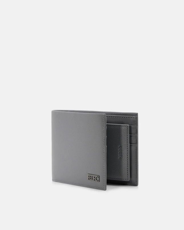 Embossed Leather Bi-Fold Wallet with Insert - Grey Tumble