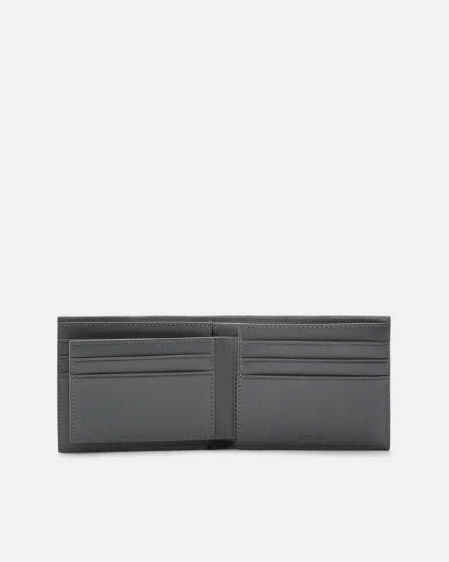 Embossed Leather Bi-Fold Wallet with Insert - Grey Tumble