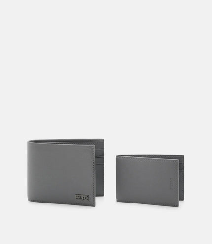 Embossed Leather Bi-Fold Wallet with Insert - Grey Tumble
