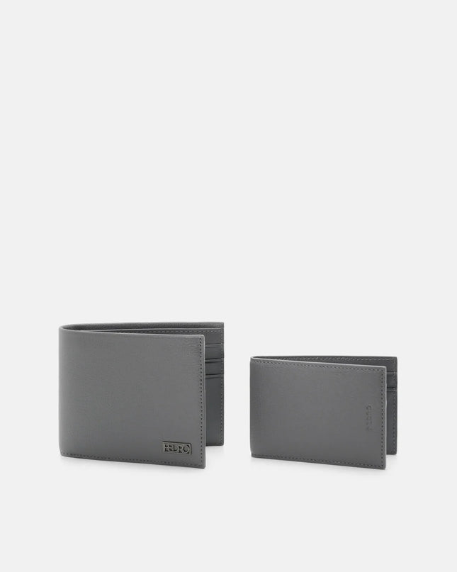 Embossed Leather Bi-Fold Wallet with Insert - Grey Tumble