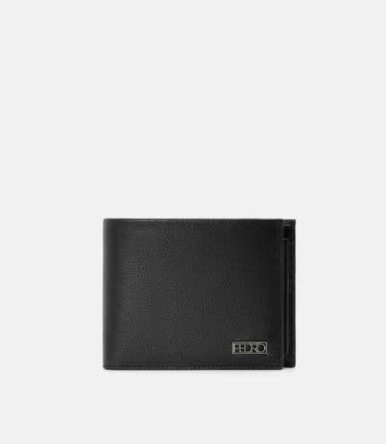 Embossed Leather Bi-Fold Wallet with Insert - Black Tumble