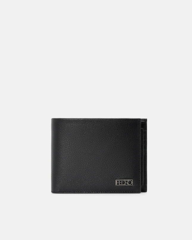 Embossed Leather Bi-Fold Wallet with Insert - Black Tumble