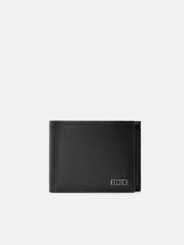 Embossed Leather Bi-Fold Wallet with Insert - Black Tumble