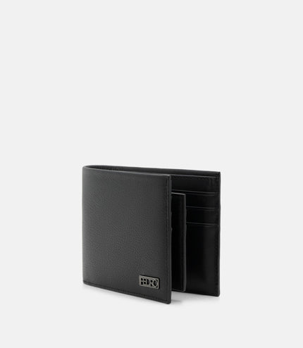 Embossed Leather Bi-Fold Wallet with Insert - Black Tumble