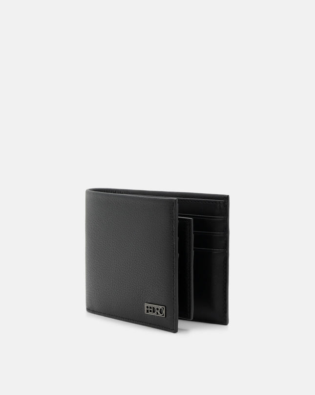 Embossed Leather Bi-Fold Wallet with Insert - Black Tumble