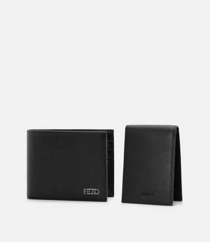 Embossed Leather Bi-Fold Wallet with Insert - Black Tumble