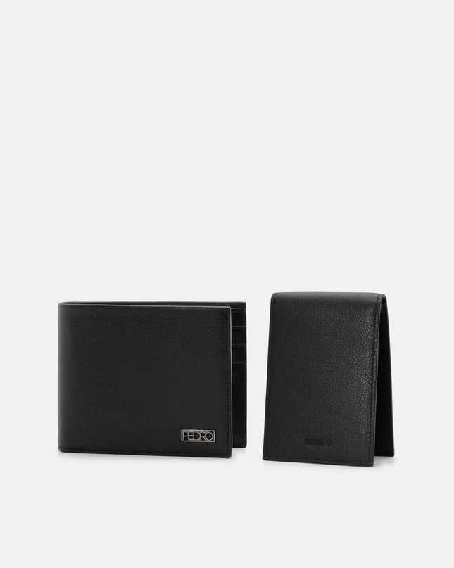 Embossed Leather Bi-Fold Wallet with Insert - Black Tumble