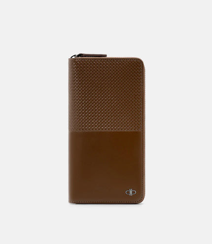 Embossed Leather Long Wallet - Brown Embossed