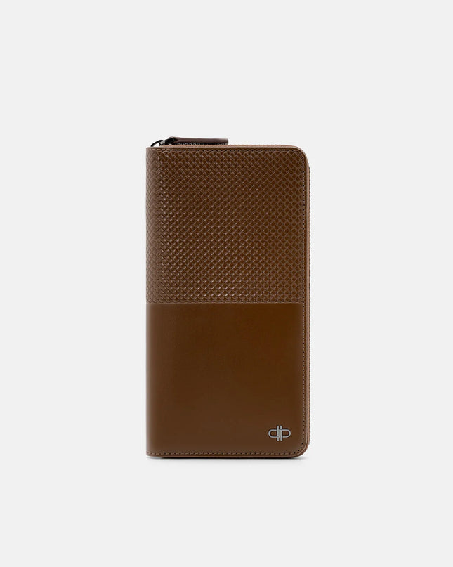 Embossed Leather Long Wallet - Brown Embossed