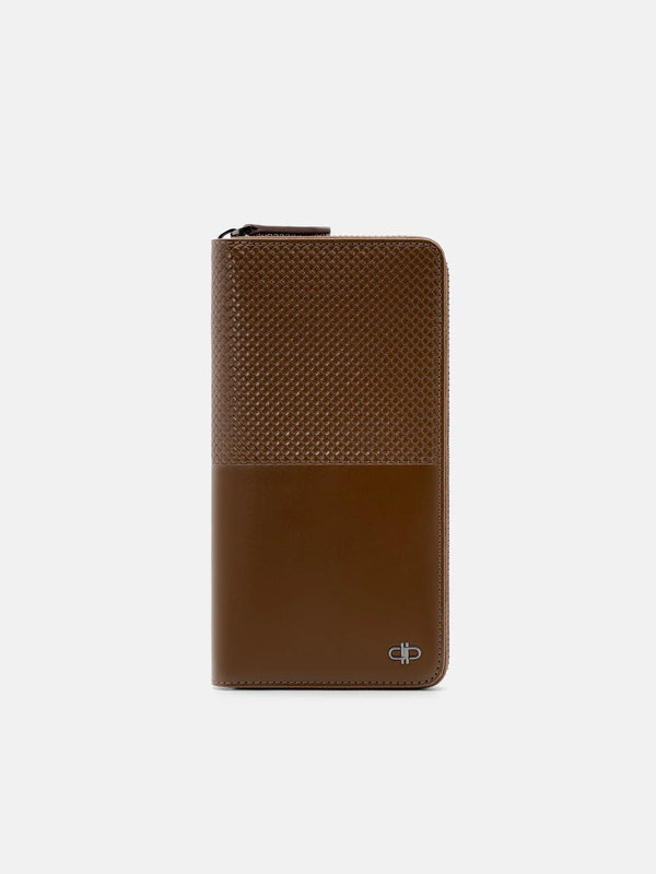 Embossed Leather Long Wallet - Brown Embossed