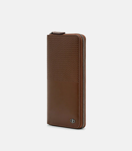Embossed Leather Long Wallet - Brown Embossed