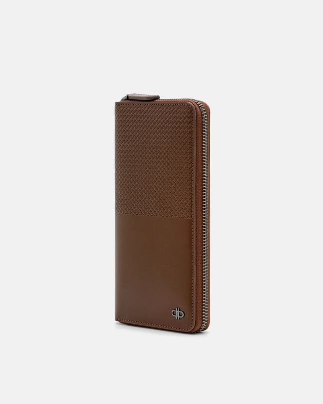 Embossed Leather Long Wallet - Brown Embossed