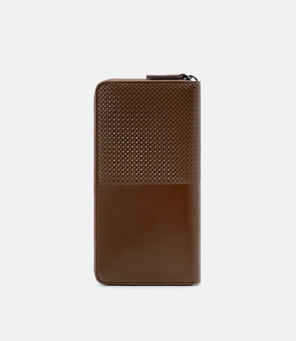 Embossed Leather Long Wallet - Brown Embossed