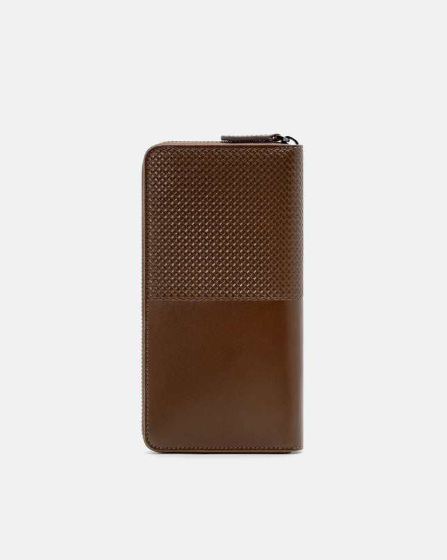 Embossed Leather Long Wallet - Brown Embossed