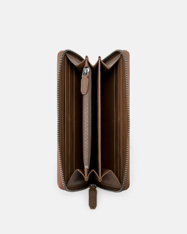 Embossed Leather Long Wallet - Brown Embossed