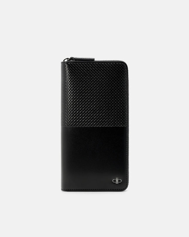 Embossed Leather Long Wallet - Black Embossed