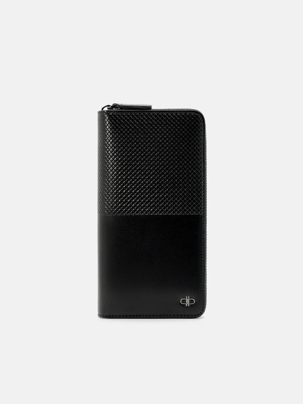 Embossed Leather Long Wallet - Black Embossed