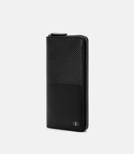 Embossed Leather Long Wallet - Black Embossed