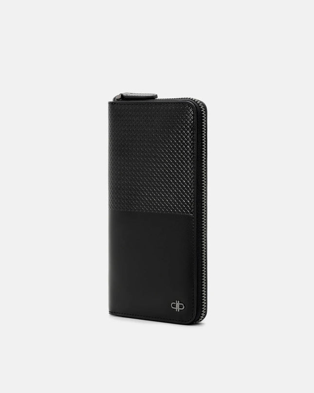 Embossed Leather Long Wallet - Black Embossed
